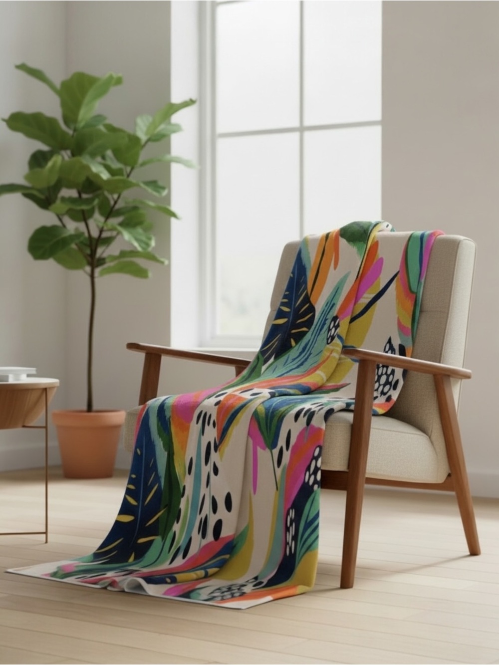 NEW Anthro Boho Colorful Abstract Fleece Throw Blanket Bedspread Bedding 50"x60"